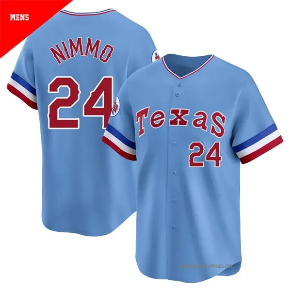 Mens Texas Rangers #24 Brandon Nimmo Nike Light Blue Retro Cooperstown Collection Jersey