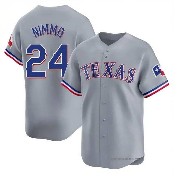 Mens Texas Rangers #24 Brandon Nimmo Nike Gray Road Limited Jersey 