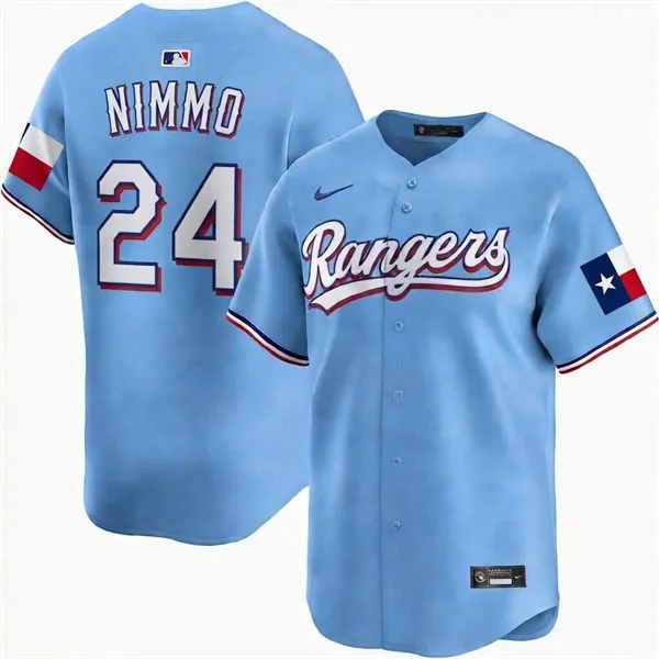 Mens Texas Rangers #24 Brandon Nimmo Nike Light Blue Alternate Limited Jersey