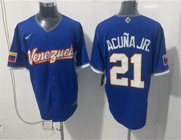Men's Venezuela #21 Ronald Acuna Jr. Nike Royal 2026 World Baseball Classic Road Stadium Jersey