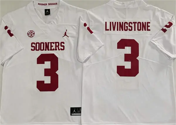 Oklahoma Sooners #3 Parker Livingstone White SEC Football Game Jersey