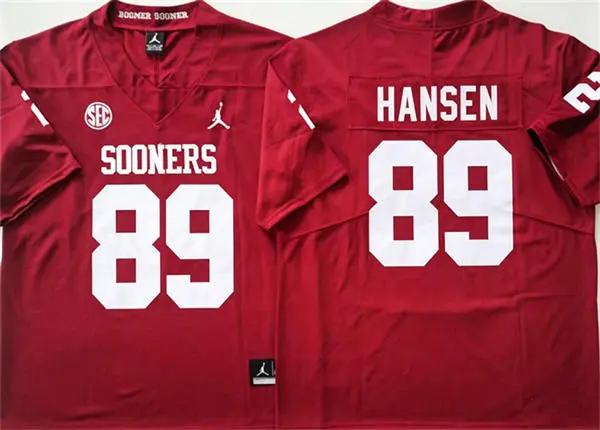 Oklahoma Sooners #89 Hayden Hansen Crimson SEC Football Game Jersey
