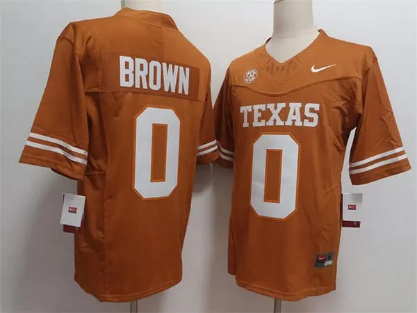 Texas Longhorns #0 Raleek Brown SEC Orange College Football Game Jersey