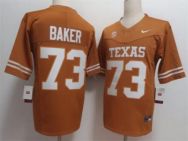 Texas Longhorns #73 Brandon Baker SEC Orange College Football Game Jersey