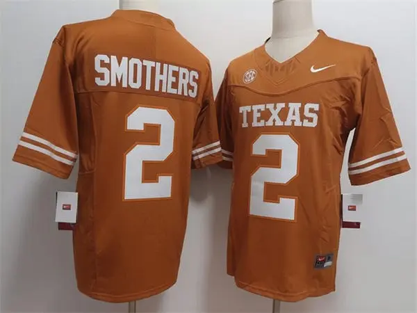 Texas Longhorns #2 Hollywood Smothers SEC Orange College Football Game Jersey