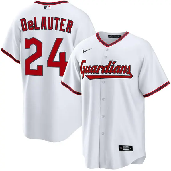 Mens Cleveland Guardians #24 Chase DeLauter Nike White Home Limited Jersey
