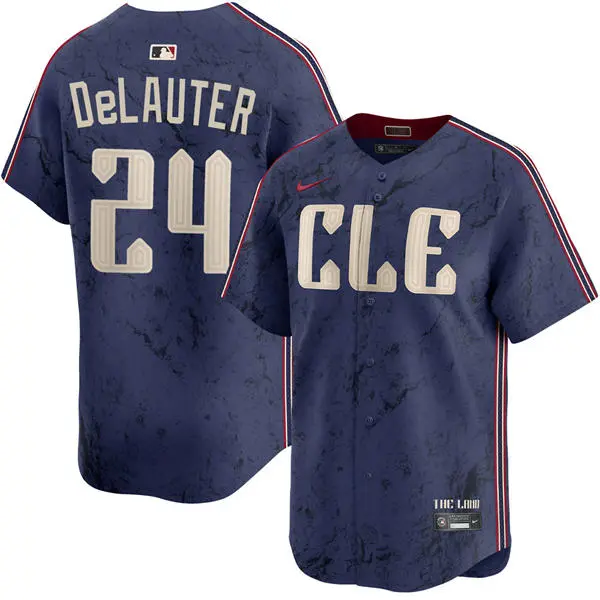 Mens Cleveland Guardians #24 Chase DeLauter Nike Navy City Connect Limited Jersey