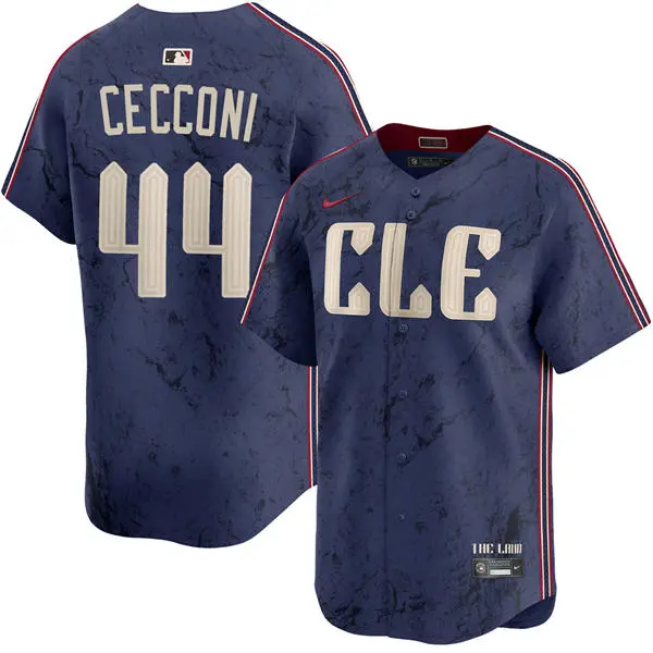 Mens Cleveland Guardians #44 Slade Cecconi Nike Navy City Connect Limited Jersey