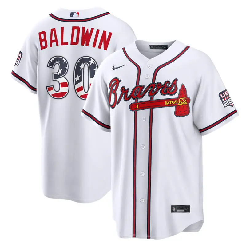 Men's Atlanta Braves #30 Drake Baldwin Nike White USA 250 Fourth of July Home Stadium Jersey