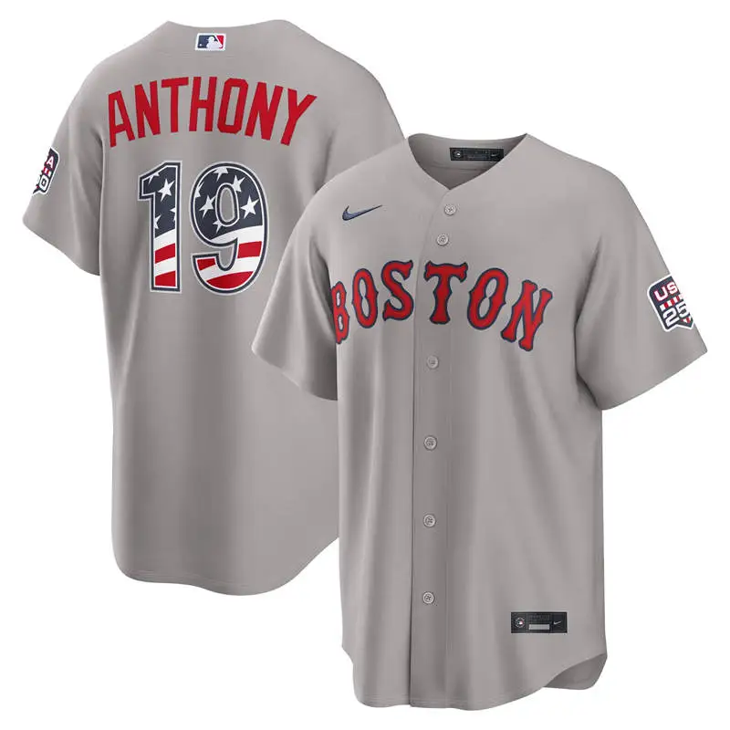 Men's Boston Red Sox #19 Roman Anthony Nike Gray USA 250 Fourth of July Road Stadium Jersey