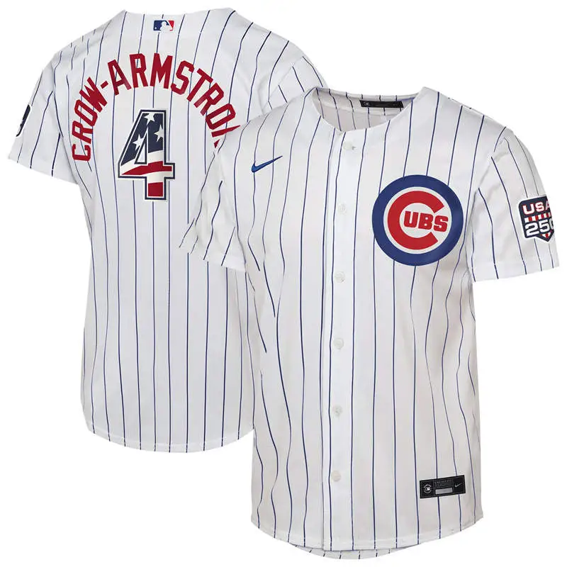 Men's Chicago Cubs #4 Pete Crow-Armstrong Nike White USA 250 Fourth of July Home Stadium Jersey