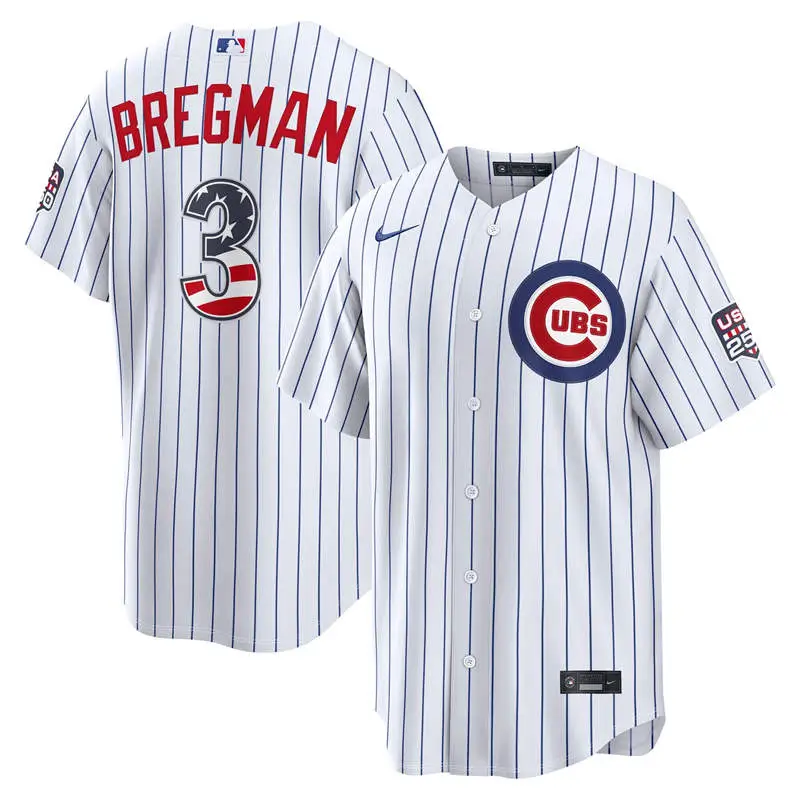 Men's Chicago Cubs #3 Alex Bregman Nike White USA 250 Fourth of July Home Stadium Jersey