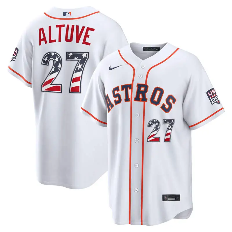 Men's Houston Astros #27 Jose Altuve Nike White USA 250 Fourth of July Home Stadium Jersey