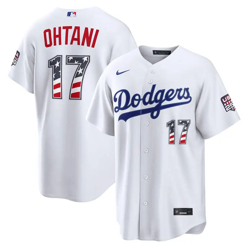 Men's Los Angeles Dodgers #17 Shohei Ohtani Nike White USA 250 Fourth of July Home Stadium Jersey