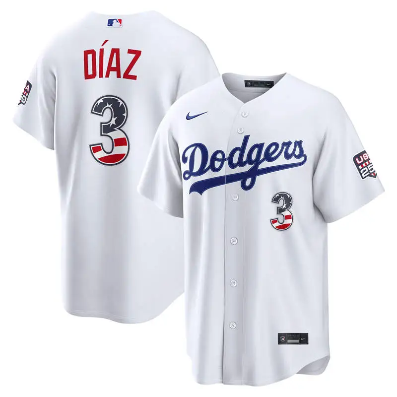 Men's Los Angeles Dodgers #3 Edwin Diaz Nike White USA 250 Fourth of July Home Stadium Jersey