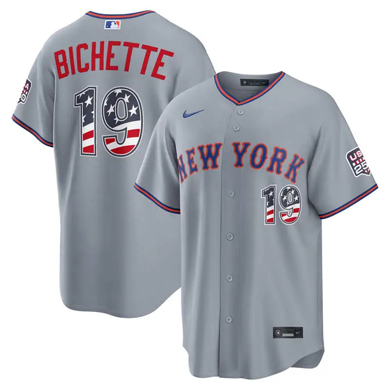 Men's New York Mets #19 Bo Bichette Nike Gray USA 250 Fourth of July Road Stadium Jersey