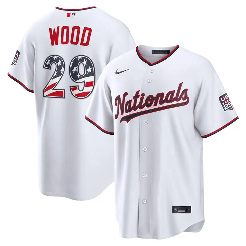 Men's Washington Nationals #29 James Wood Nike White USA 250 Fourth of July Home Stadium Jersey
