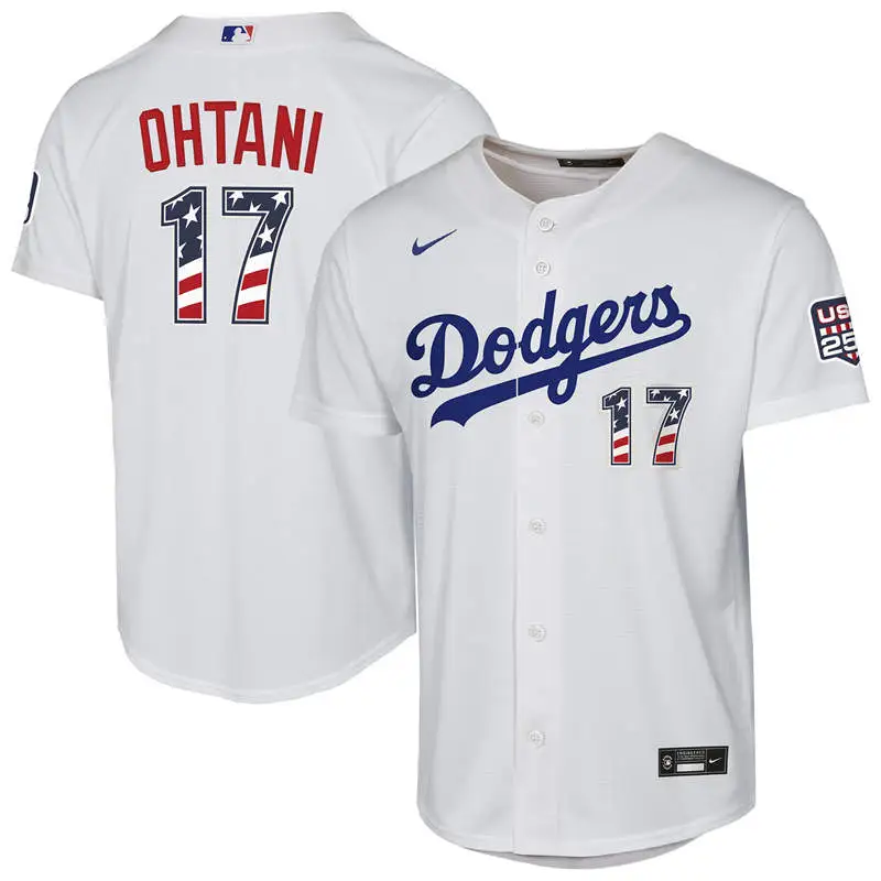 Youth Los Angeles Dodgers #17 Shohei Ohtani Nike White USA 250 Fourth of July Home Replica Jersey