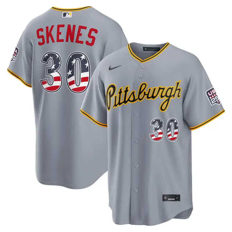 Men's Pittsburgh Pirates #30 Paul Skenes Nike Gray USA 250 Fourth of July Road Stadium Jersey