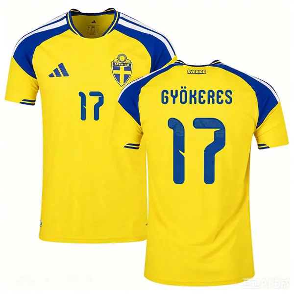 Mens Sweden National Team #17 Viktor Gyokeres Home Yellow 2026 FIFA World Cup Soccer Jersey