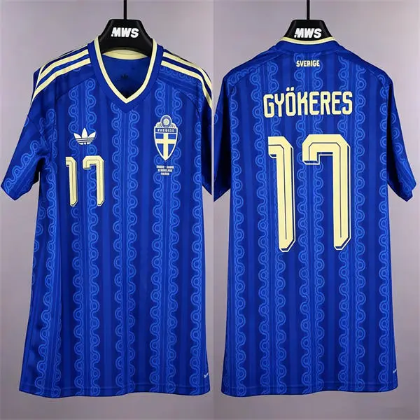 Mens Sweden National Team #17 Viktor Gyokeres Royal Away 2026 FIFA World Cup Soccer Jersey