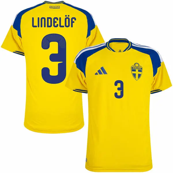 Mens Sweden National Team #3 Victor Lindelof Home Yellow 2026 FIFA World Cup Soccer Jersey