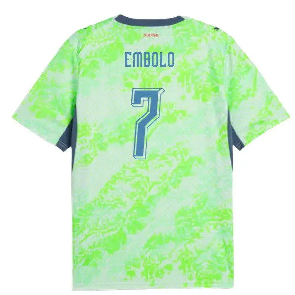 Mens Switzerland  National Team #7 Breel Embolo Green Away 2026 FIFA World Cup Soccer Jersey