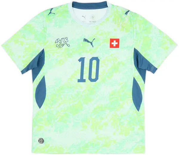 Mens Switzerland  National Team #10 Granit Xhaka Green Away 2026 FIFA World Cup Soccer Jersey