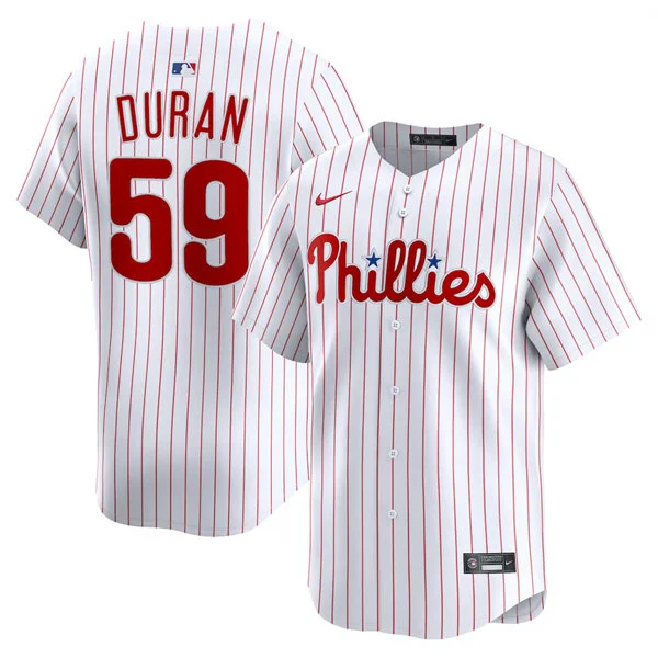 Mens Philadelphia Phillies #59 Jhoan Duran Nike White Pinstripe Home Limited Jersey