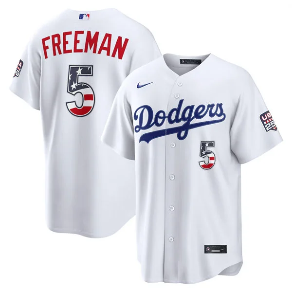 Mens Los Angeles Dodgers #5 Freddie Freeman Nike White USA 250 Fourth of July Home Stadium Jersey
