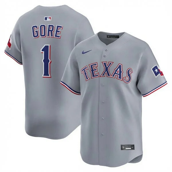 Mens Texas Rangers #1 MacKenzie Gore Nike Gray Road Limited Jersey