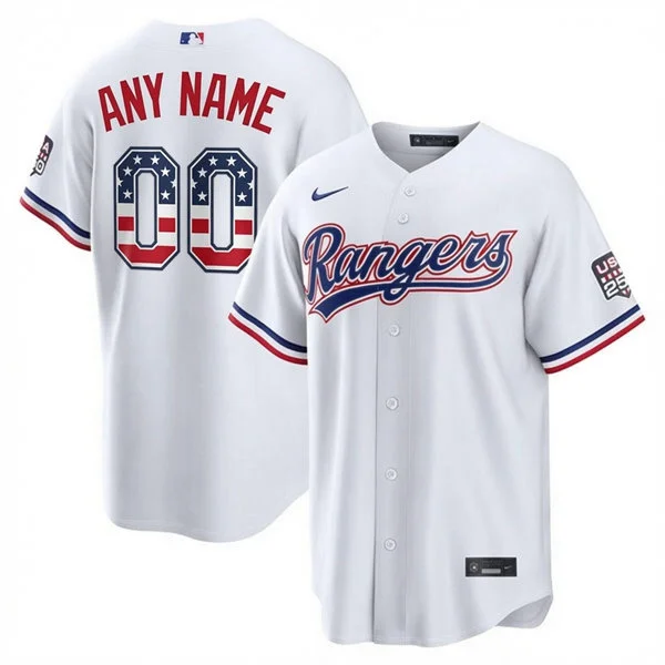 Texas Rangers Custom White USA 250 Fourth of July Home Stadium Jersey