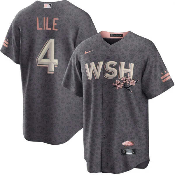 Men's Washington Nationals #4 Daylen Lile Nike Charcoal City Connect Limited Jersey