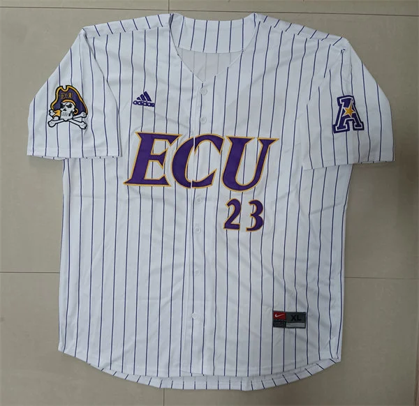 East Carolina Pirates #23 Keith LeClair White Pinstripe Baseball Game Jersey