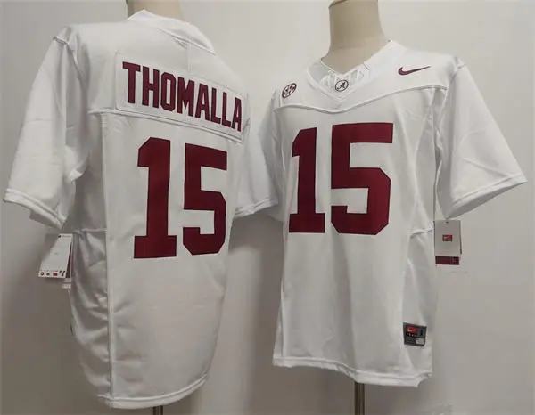 Mens Alabama Crimson Tide #15 Jett Thomalla White College Football Game Jersey
