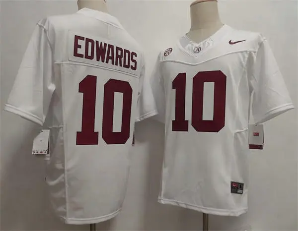 Mens Alabama Crimson Tide #10 Jireh Edwards White College Football Game Jersey