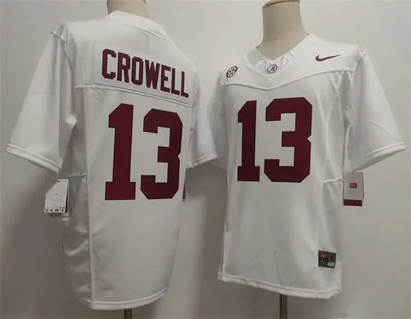 Mens Alabama Crimson Tide #13 Ezavier Crowell White College Football Game Jersey