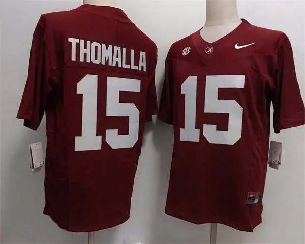 Mens Alabama Crimson Tide #15 Jett Thomalla Crimson College Football Game Jersey
