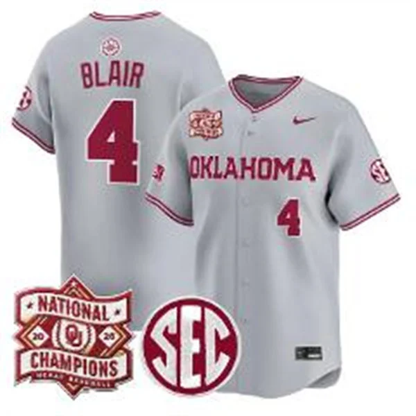 Oklahoma Sooners #4 Alec Blair Gray 2026 NCAA Baseball Men's College World Series Champions Jersey