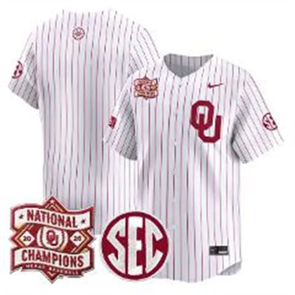 Oklahoma Sooners Blank White Pinstripe 2026 NCAA Baseball Men's College World Series Champions Team Jersey