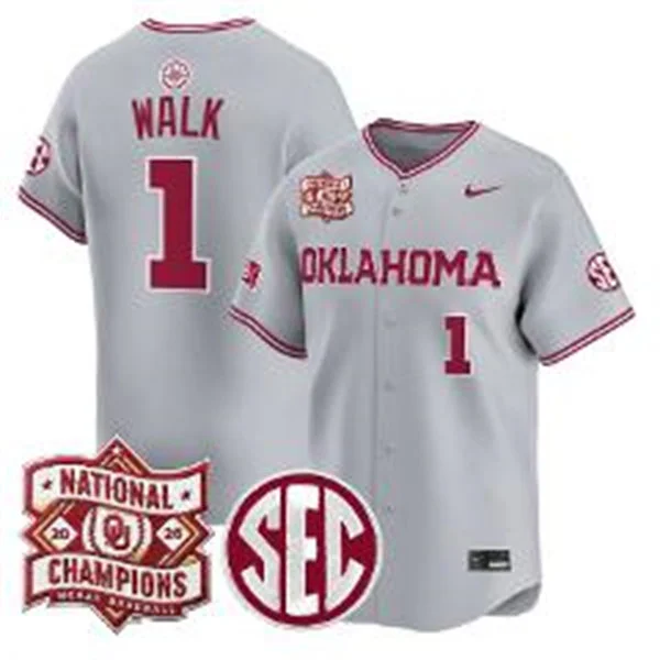 Oklahoma Sooners #1 Jason Walk Gray 2026 NCAA Baseball Men's College World Series Champions Jersey
