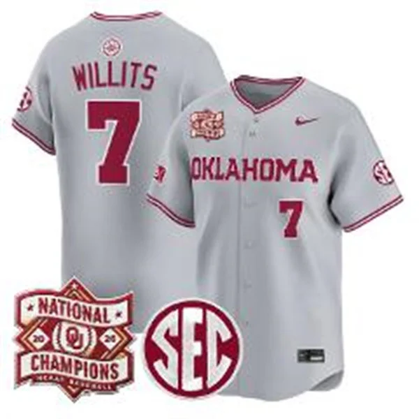 Oklahoma Sooners #7 Jaxon Willits Gray 2026 NCAA Baseball Men's College World Series Champions Jersey