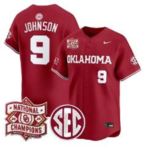 Oklahoma Sooners #9 Camden Johnson Crimson 2026 NCAA Baseball Men's College World Series Champions Jersey