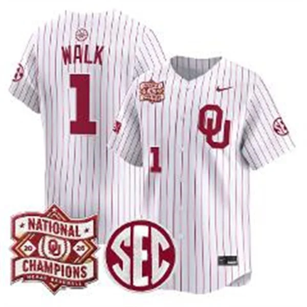 Oklahoma Sooners #1 Jason Walk White Pinstripe 2026 NCAA Baseball Men's College World Series Champions Jersey