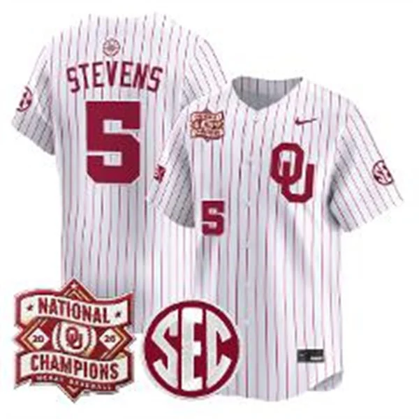 Oklahoma Sooners #5 Nolan Stevens White Pinstripe 2026 NCAA Baseball Men's College World Series Champions Jersey