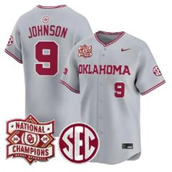 Oklahoma Sooners #9 Camden Johnson Gray 2026 NCAA Baseball Men's College World Series Champions Jersey