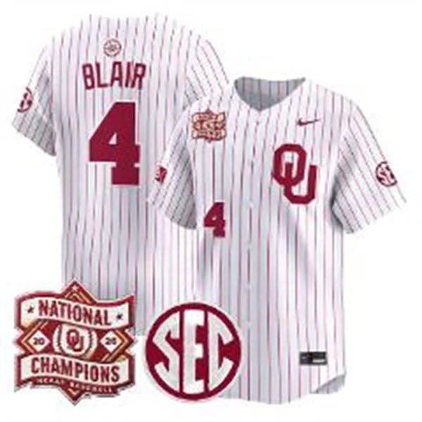 Oklahoma Sooners #4 Alec Blair White Pinstripe 2026 NCAA Baseball Men's College World Series Champions Jersey