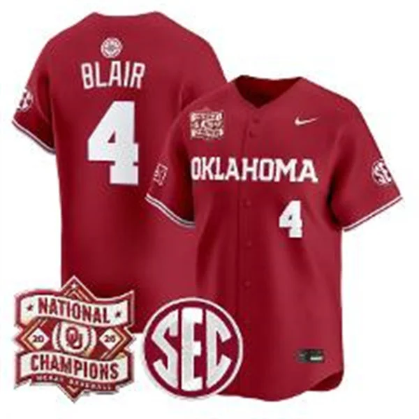 Oklahoma Sooners #4 Alec Blair Crimson 2026 NCAA Baseball Men's College World Series Champions Jersey