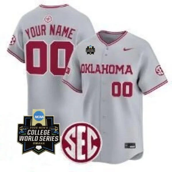 Oklahoma Sooners Custtom Gray 2026 College Baseball World Series Game Jersey