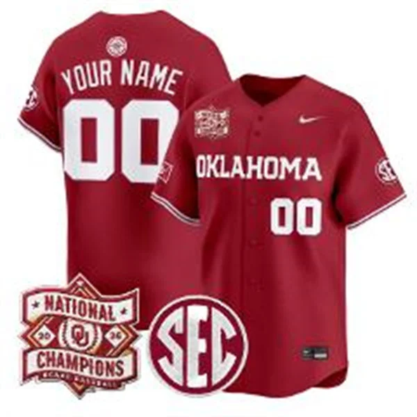 Oklahoma Sooners Custtom Crimson 2026 NCAA Baseball Men's College World Series Champions Jersey